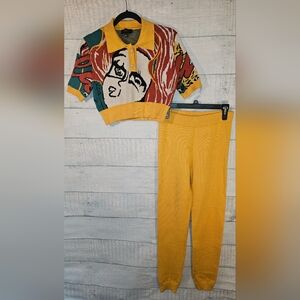 Artsy Yellow 2 Piece Crop Set By Cherie Los Angeles Featuring A Face Size Large